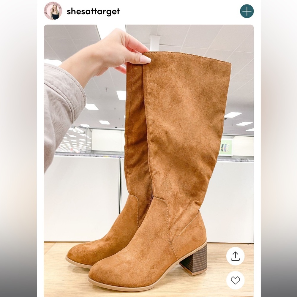 Cognac Marlee Knee High Suede Fabric Boots, Brown Universal Thread Brown Pointed